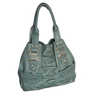 Bruce Makowsky Leather Gray Blue Hobo Large  Handbag.